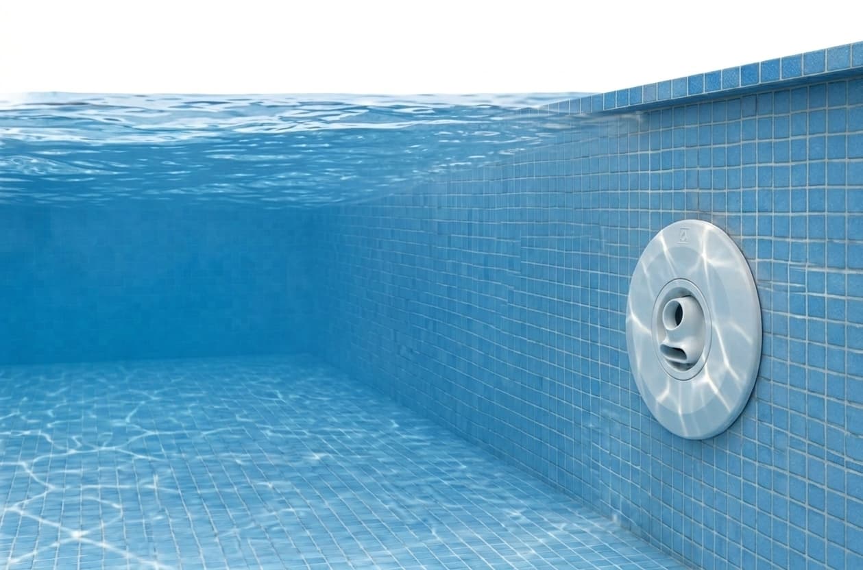Zéphyo-Kugelgelenk in der Einströmdüse eines Pools, Unterwasseransicht