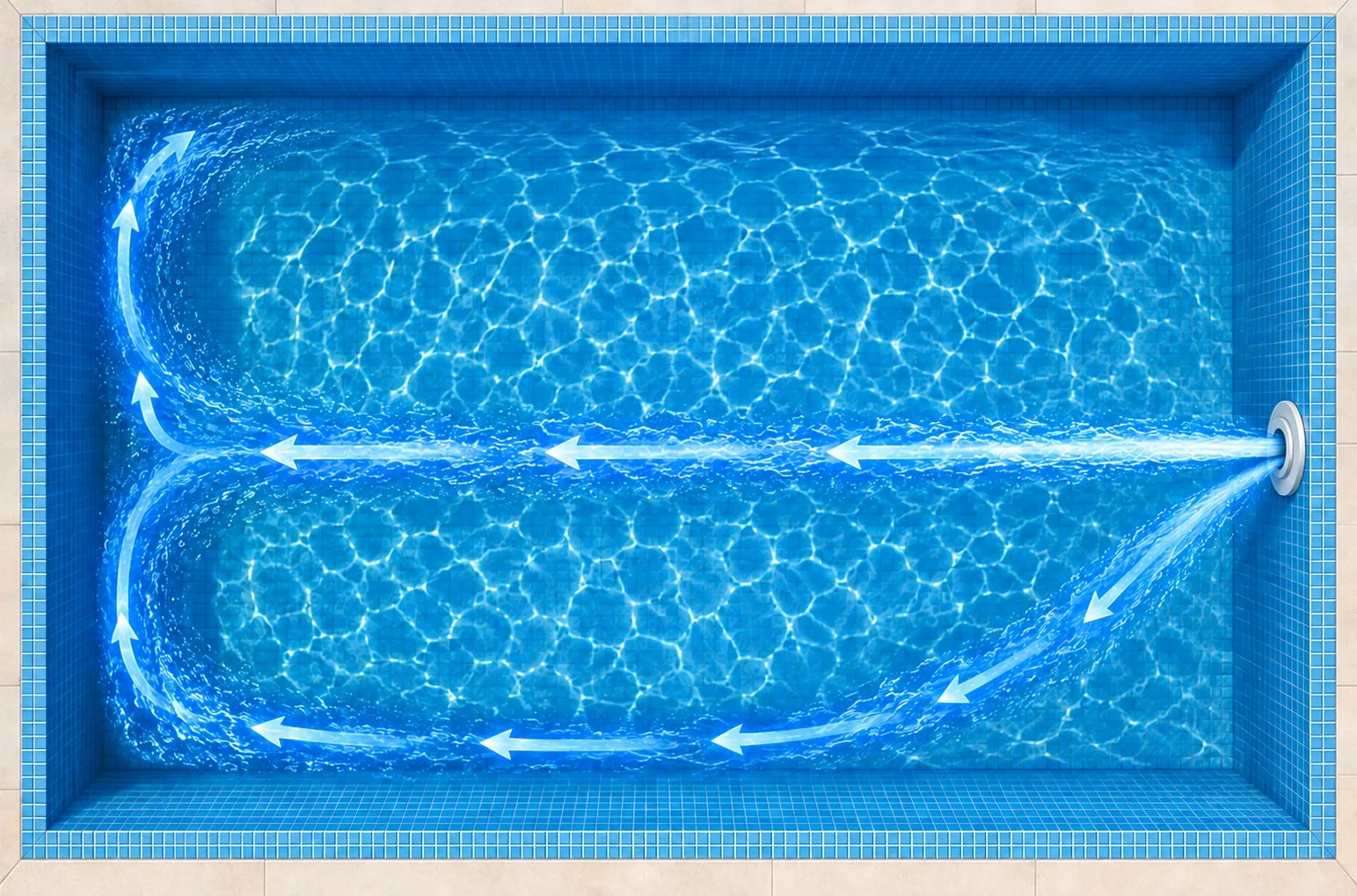Bocchetta di mandata Multidirezionale con rotula Zéphyo, installata in una parete di piscina
